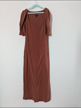 GAP Ribbed Maxi Dress in Rust